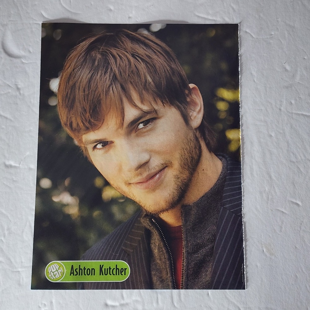 Ashton Kutcher young man with beard pinup vintage clipping 2005 8x10.5